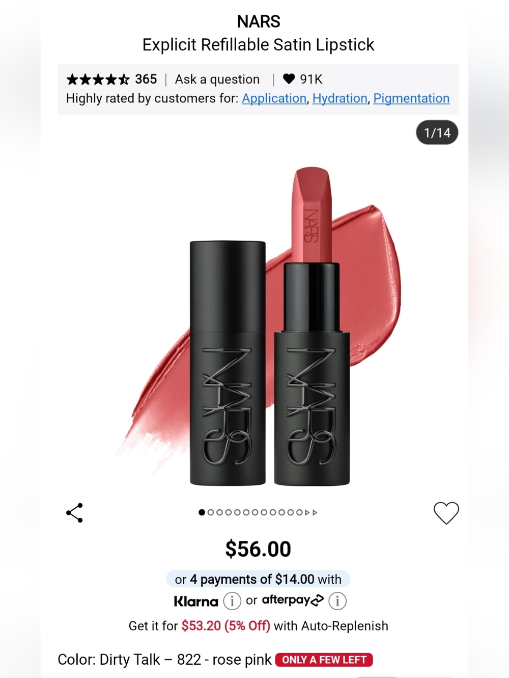 NARS Satin Lipstick — Warm Coral Rose